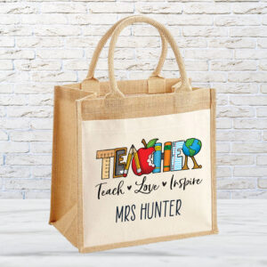Teach love inspire Thank you Teacher jute bag