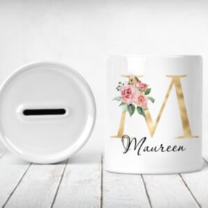 Ceramic gold floral initial money pot