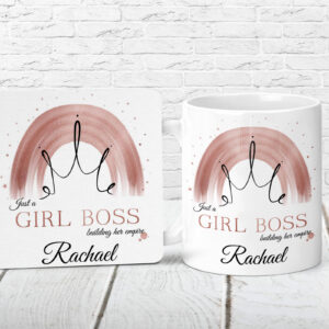 White Ceramic Girl boss mug and coaster gift set