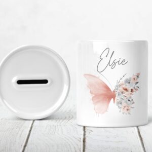 Ceramic butterfly peach floral money pot