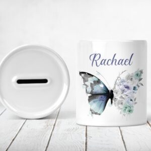 Ceramic purple & blue tone butterfly money pot