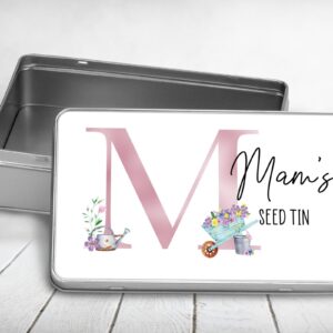 Gardening seed tin pink gardening initial