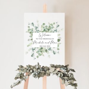 Wedding Welcome sign A3 Aluminium metal sheet green square foliage