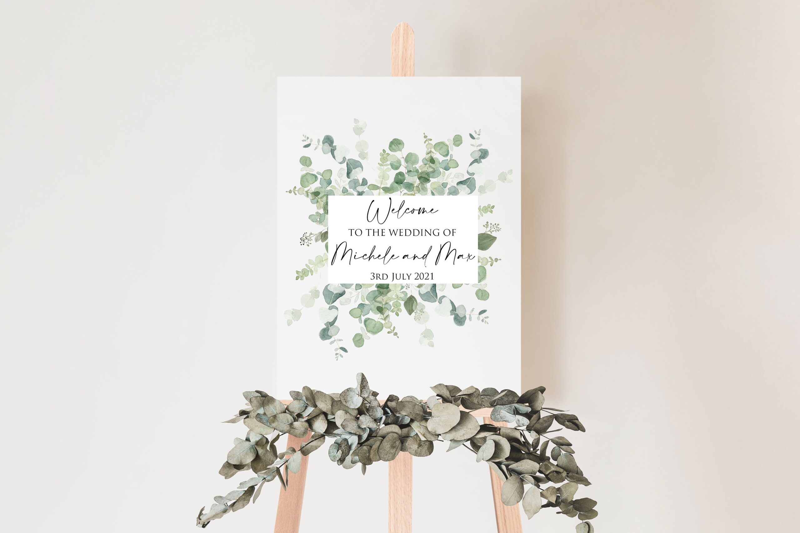 Wedding Welcome sign A3 Aluminium metal sheet green square foliage