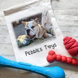 Dog toy storage drawstring bag personalised with your own photo