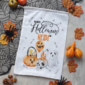 Halloween trick or treat bag, pumpkin, ghosts, skulls & bones