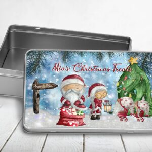 Father Christmas, Mrs Claus and gnomes tin for sweets, biscuits and cakes treat tin