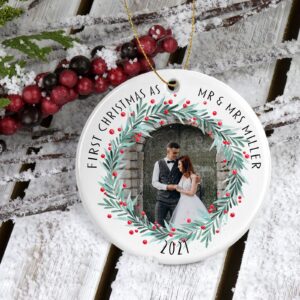 First Christmas as Mr & Mrs ceramic christmas tree bauble Mrs Mrs, Mr Mr, add your own photo