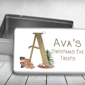 Christmas eve treat tin nutcracker gold initial