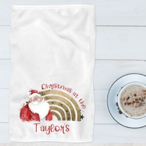Father Christmas Santa gold rainbow kitchen tea towel