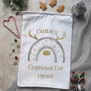 Christmas eve treat bag silver, gold antler reindeer rainbow