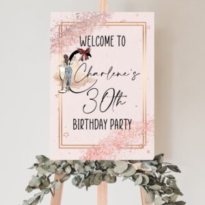 Birthday welcome A3 sign Champagne initial Rose Gold with gold border