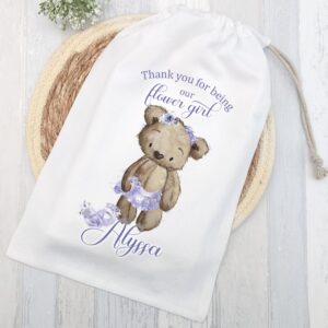 Teddy wedding bear Flower Girl drawstring gift bag