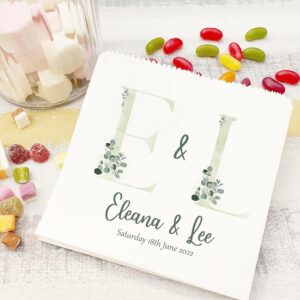 Wedding sweet bags eucalyptus botanical initials