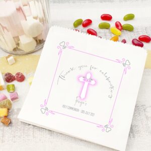 Holy communion cross sweet bags in blue or pink