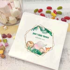 Baby shower sweet bags Safari hexagon gold frame