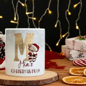 White ceramic Santa Bear initial christmas Mug