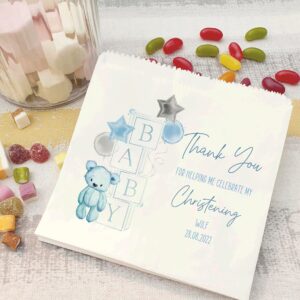 Baby bear Christening Thank you sweet bags in blue or pink