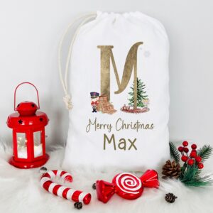 Christmas Santa Sack Nutcracker gold initial