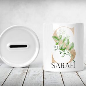 Ceramic Gold initial greenery leaves money pot