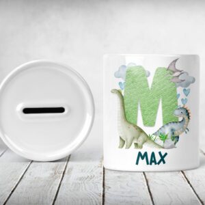 Ceramic green dinosaur initial and name money pot