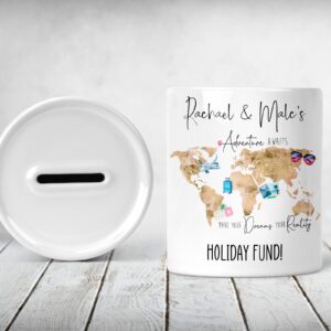 Ceramic money pot world map holiday fund travel