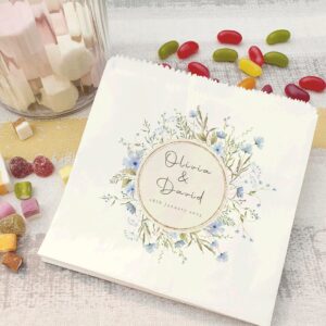 Wedding sweet bags blue wildflowers frame