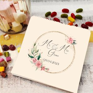 Wedding sweet bags pink watercolour roses with gold frame