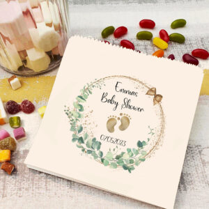 Baby shower sweet bags Eucalyptus baby feet