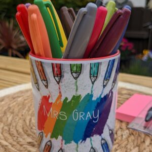 Ceramic pen pot holder rainbow splash crayons