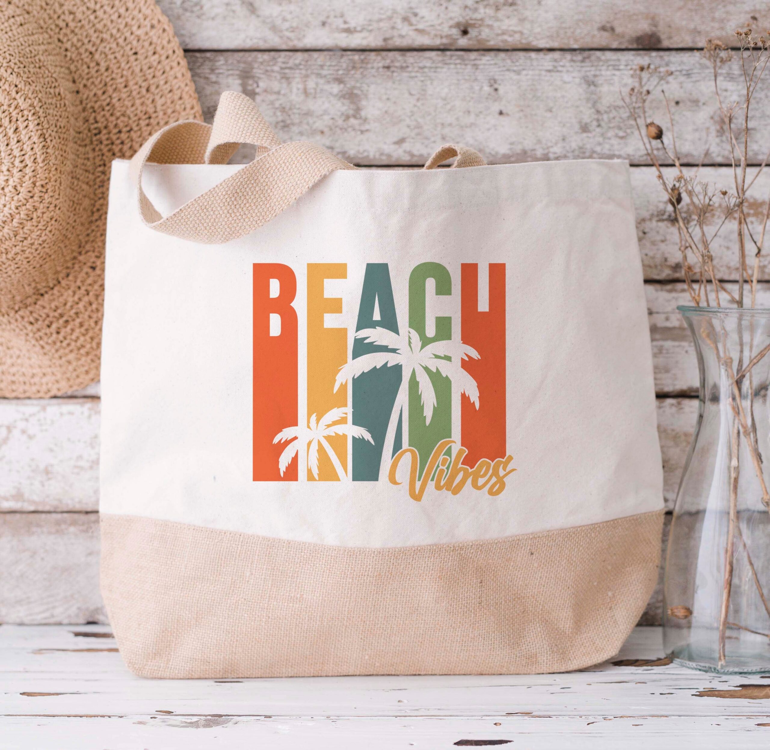 Jute Tote Bag summer beach bag beach vibes