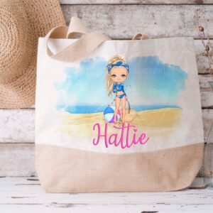 Holiday beach Girl Jute Tote Summer Beach Bag
