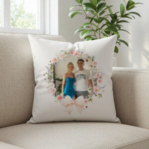 Spring floral wreath photo cushion